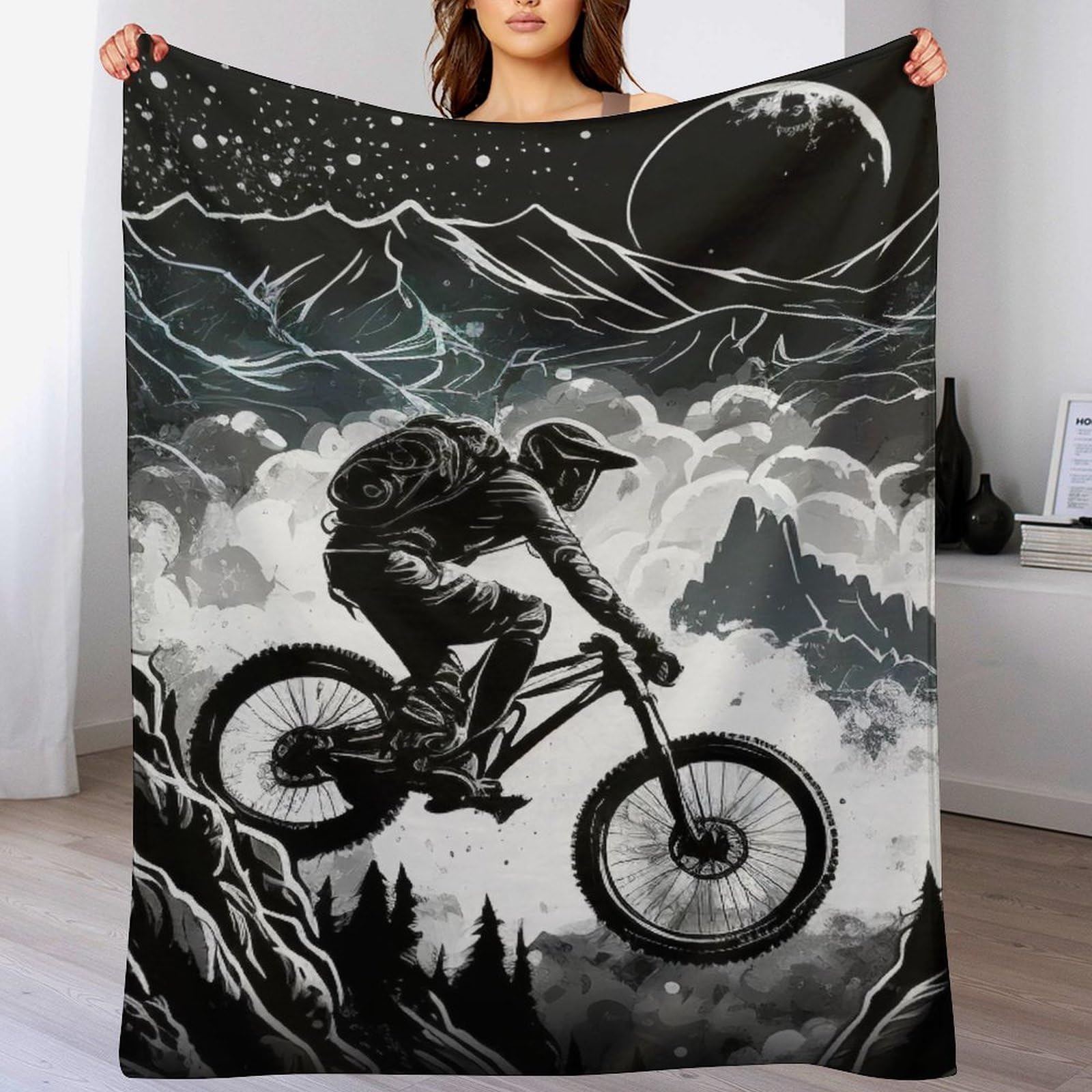 Vélo de Montagne Plaid Couverture Polaire, Couverture en Flannel Épaisse Douce Et Confortable pour Lit Moelleux Et Chaud pour Canapé Ou Lit （150×200cm）