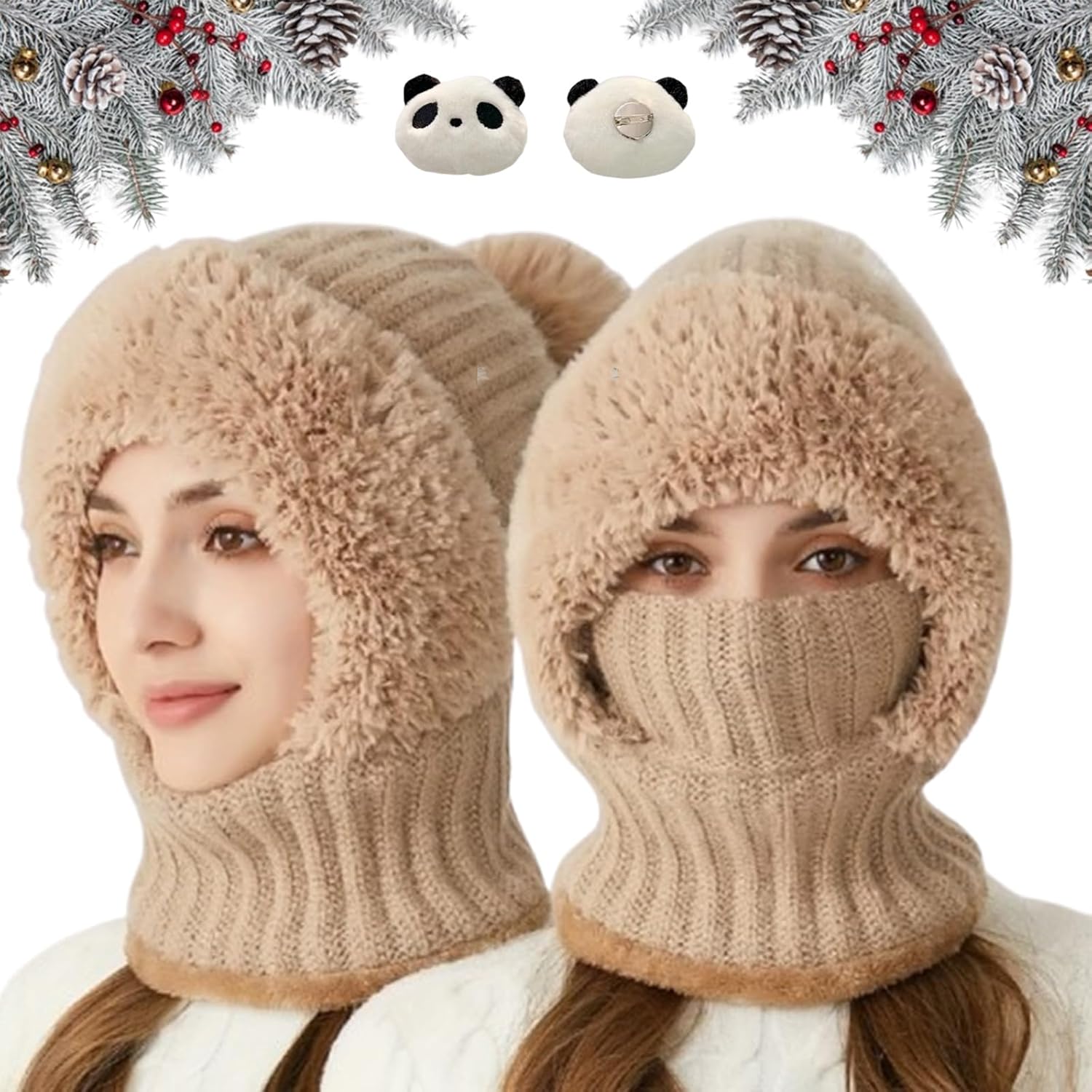 Clockwisek Women’s Knitted Hat in Autumn and Winter, Wind-Resistant Warm Scarf Hat Face Mask Hooded Scarf Integrated