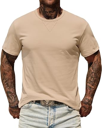 VOGSTART Mens Casual Tee Cotton Stretch Muscle Lightweight Crewneck Workout T-Shirt S-XXL