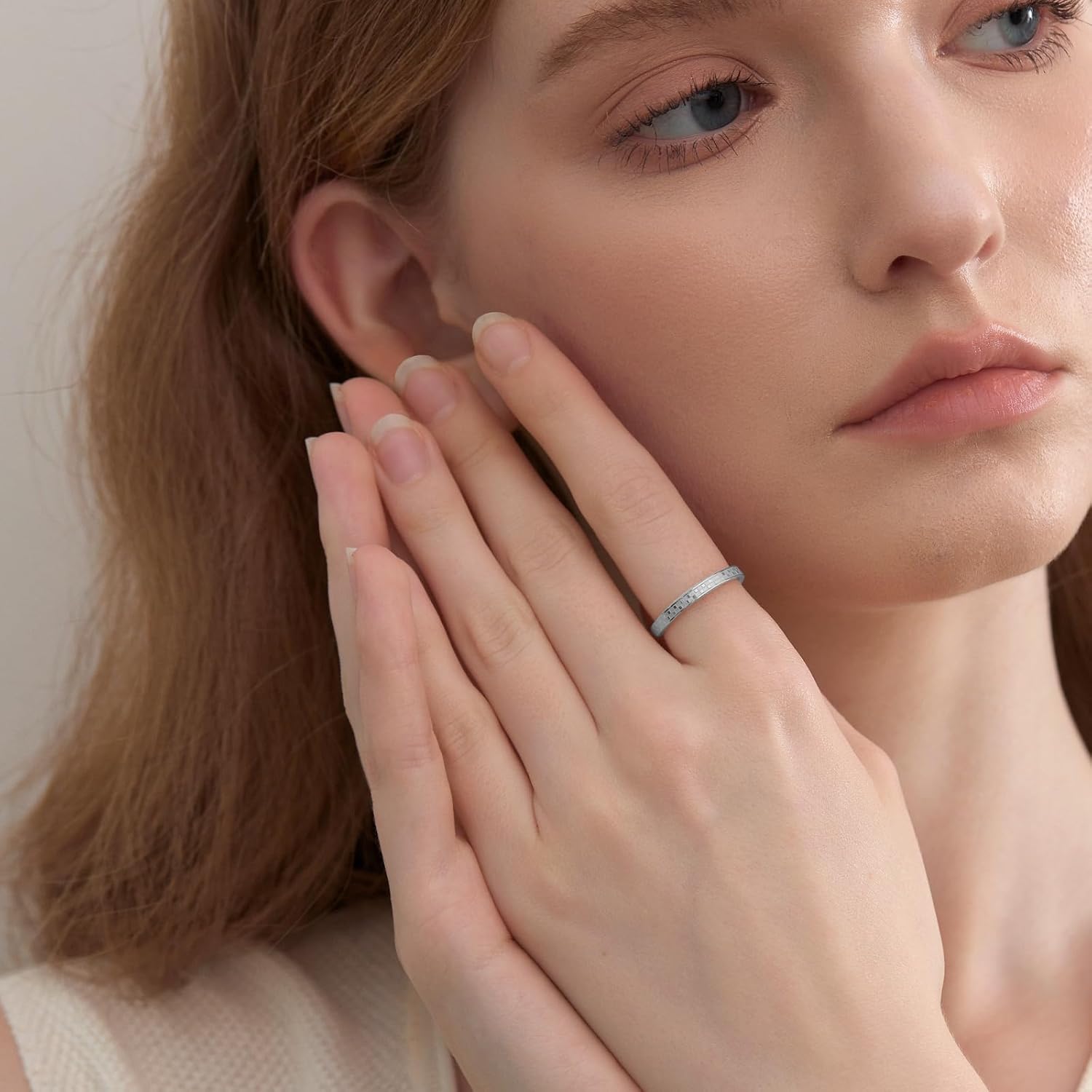 2mm Checkered Ring 14K Gold Plated Titanium Checkerboard Textured Stacking Ring for Women Men, Love Is A Worthy Match - Image 3