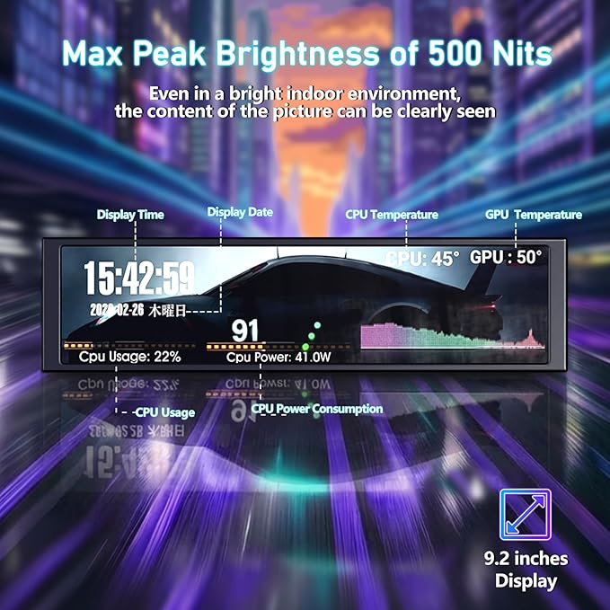 Monitor Extensor 9.2 Pulgadas 1920x480 IPS miniatura 6