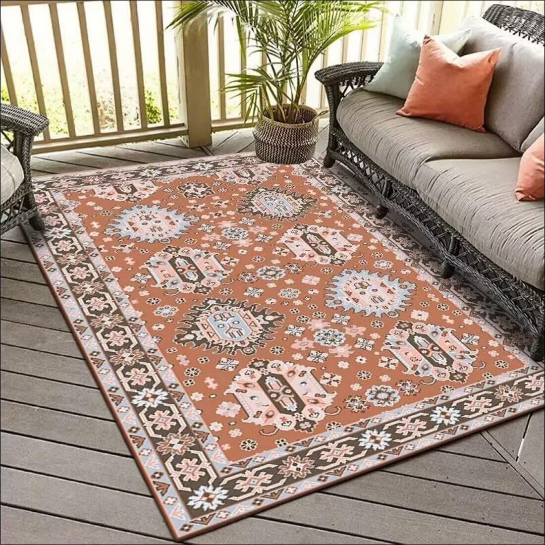 Tapis balcon orange antidérapant 70x140 salon chambre fleurs
