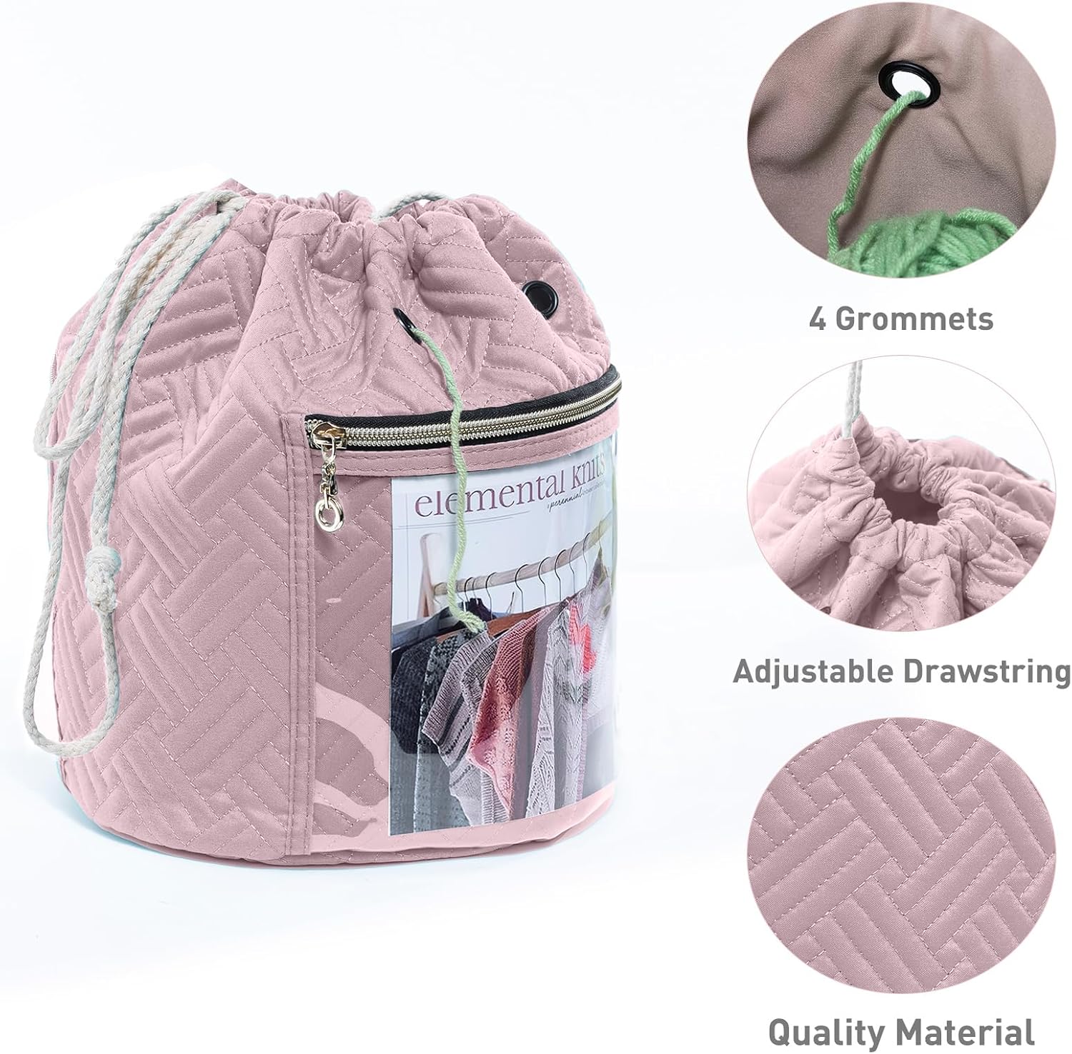 MYBAGZING Yarn Bag, Small Crochet Bag Organizer, Drawstring Yarn Storage Bags Yarn for Crocheting, Knitting Bag for Crochet Beginner,Yarn Holder, Yarn Bowl with Pocket for Crochet Accessories