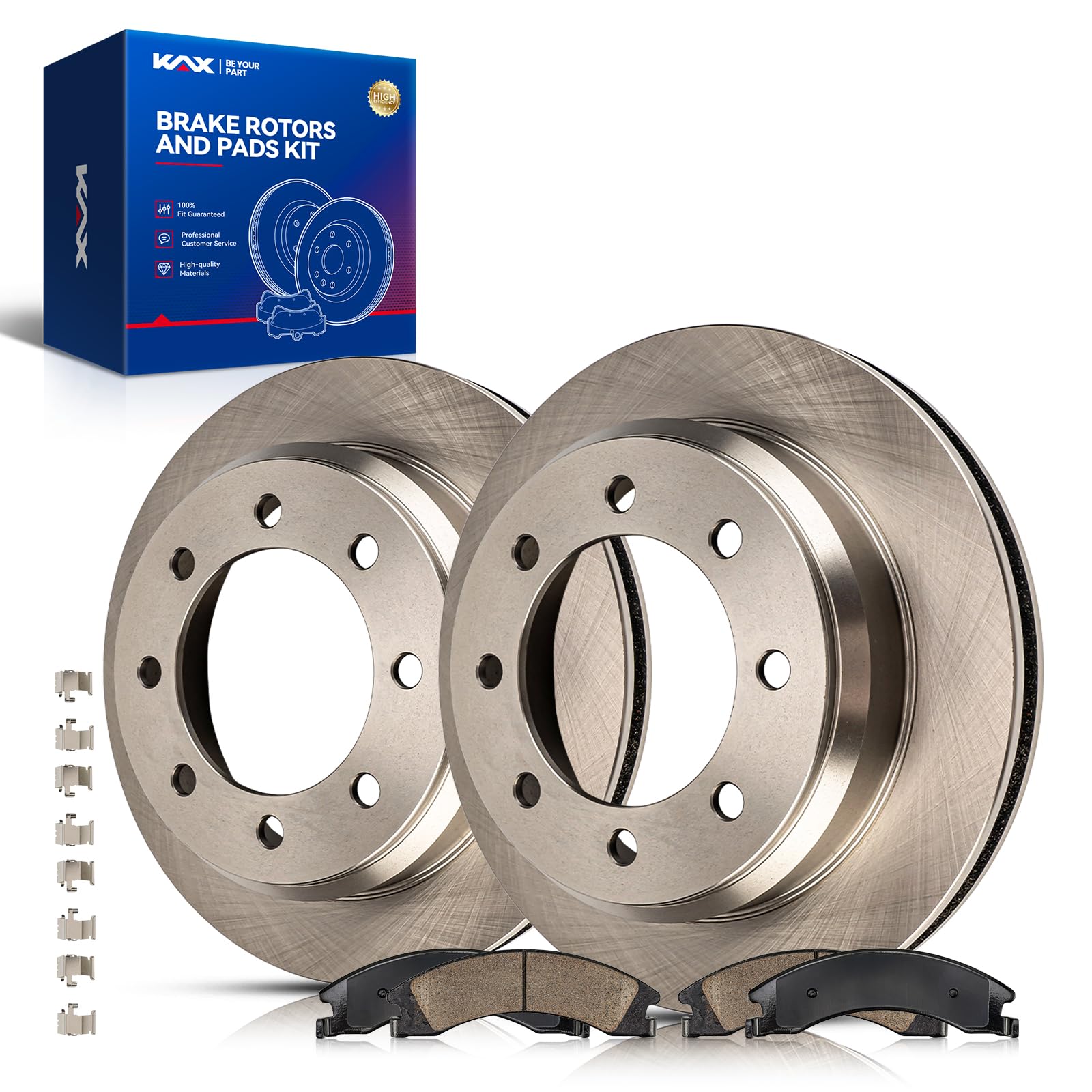 KAX Rear Brake Kit, OE Brake Rotors and Ceramic Brake Pads | Fits Ford E-350 Super Duty 2008-2019 2021, Ford E-250 2008-2014, Ford E-150 2008-2014, Automotive Replacement Brake Kit