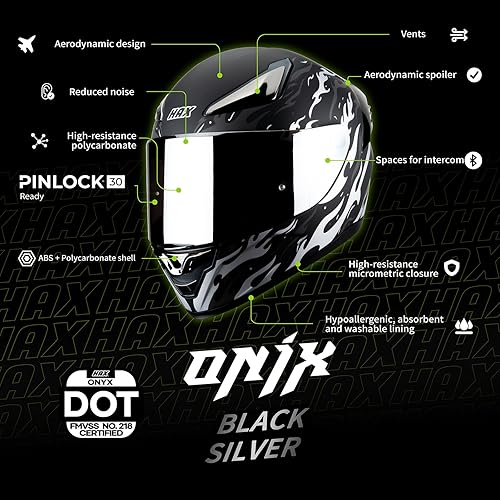 Miniatura 2 de HAX Onix - Cascos de motocicleta de cara completa para hombres con doble visor, cascos de moto con listos para pinlock, aprobados por DOT, ajuste