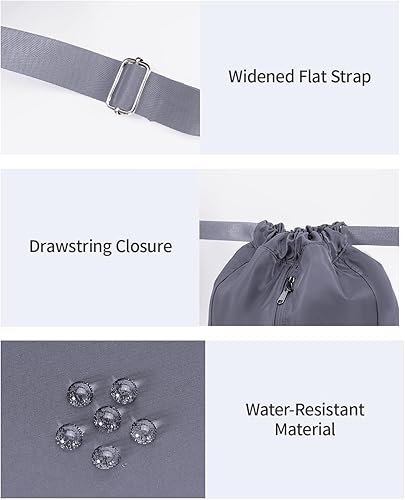 Miniatura 5 de sportsnew Mochila deportiva con cordón y compartimento para zapatos, mochila con cordón para mujeres y hombres, patente pendiente, Gris, Classic