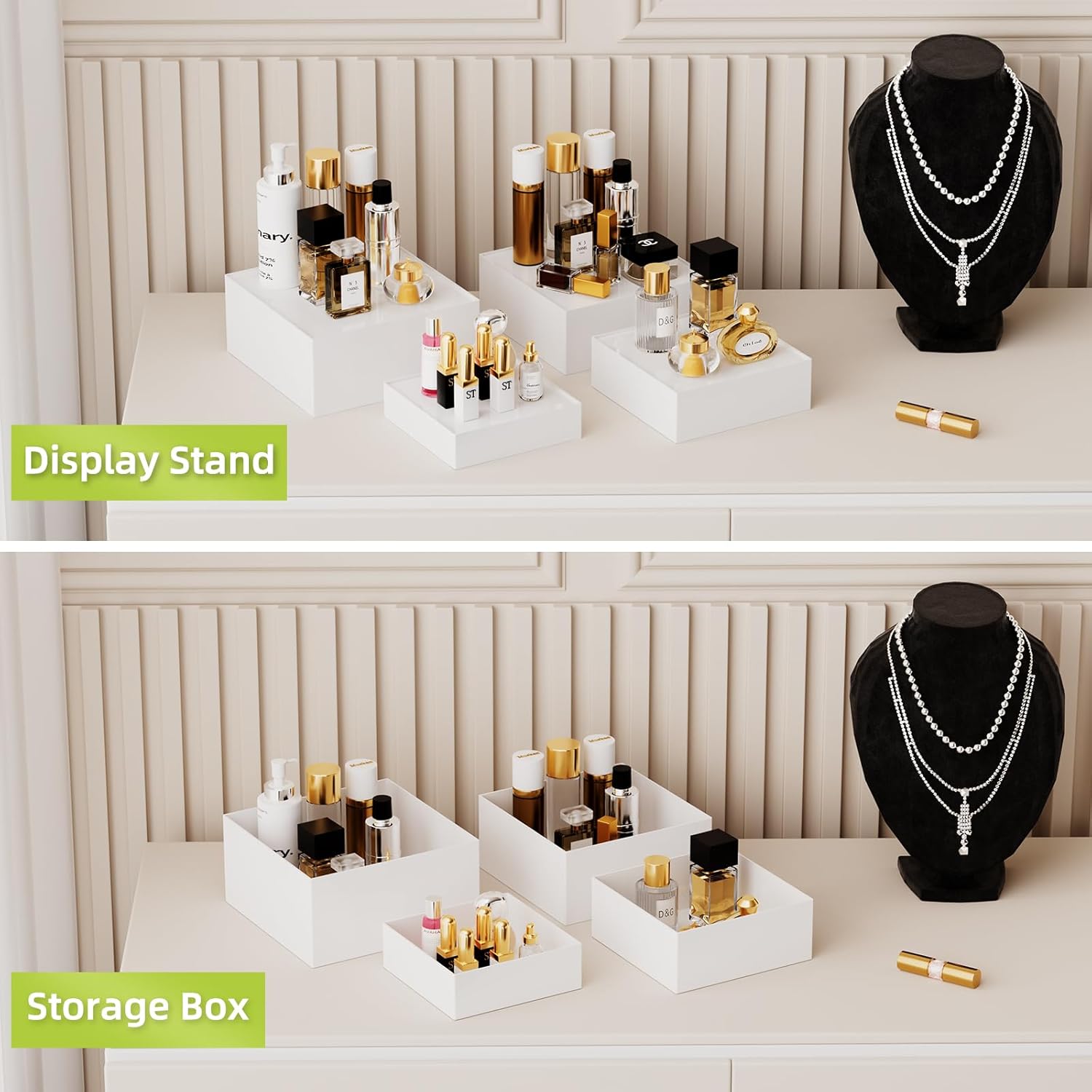 6 Pcs Large Buffet Risers Display Stands Set 7" to 12"- Acrylic Food & Dessert Table Display Stand Shelf for Party, Catering, Jewelry, Collectibles, White Cube Storage Boxes