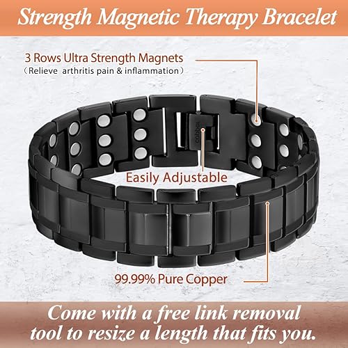 Miniatura 4 de Pulsera de cobre para hombre, imán ultra resistente, juego de collar y anillo magnético con herramienta de tamaño ajustable