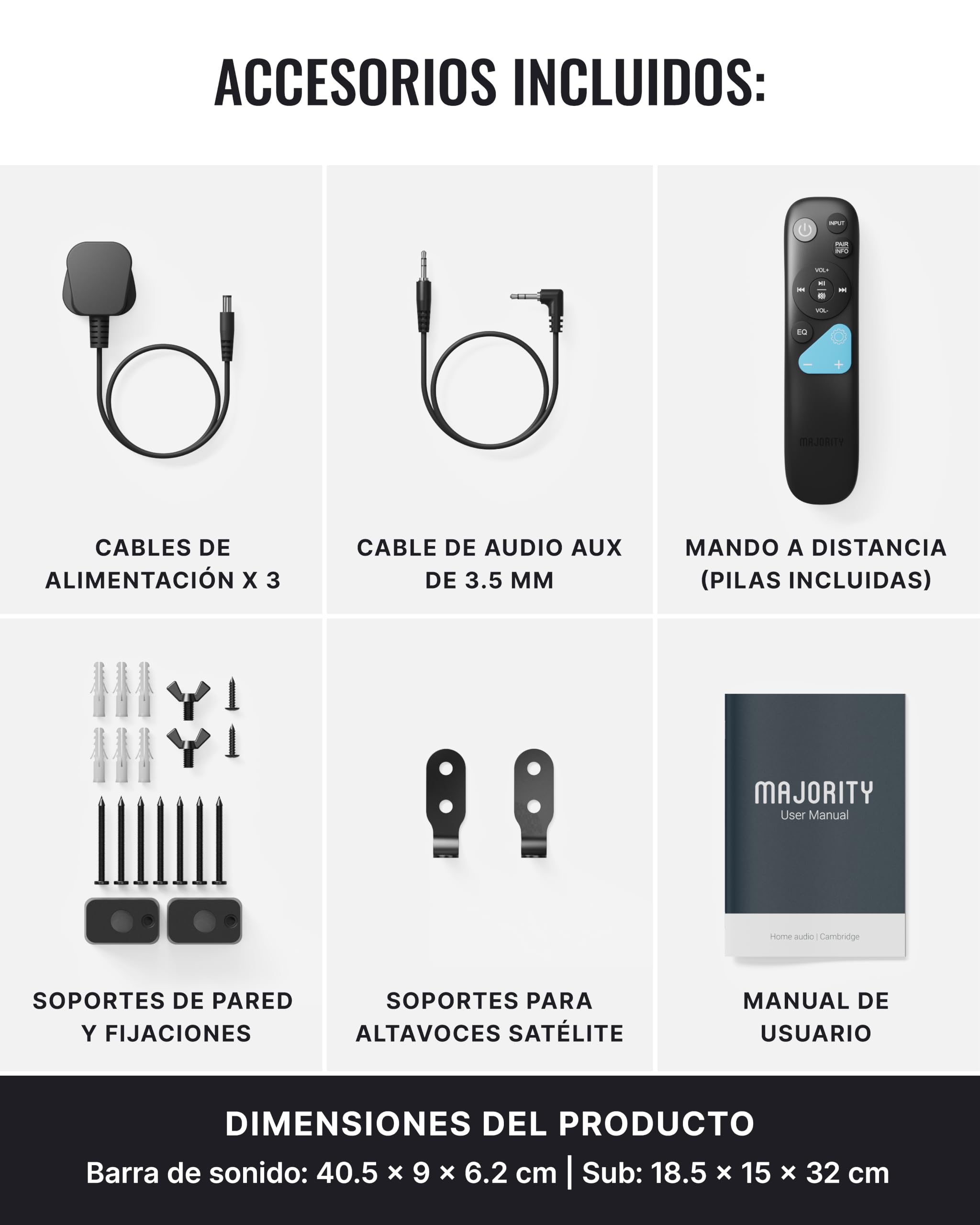 MAJORITY Bowfell Halo Atmos 300W Home Cinema Barra de Sonido con HDMI eARC | 5.1 Dolby Atmos Altavoces TV con subwoofer Inalámbrico y Altavoces Traseros | Barra de Sonido PC Bluetooth 5.3