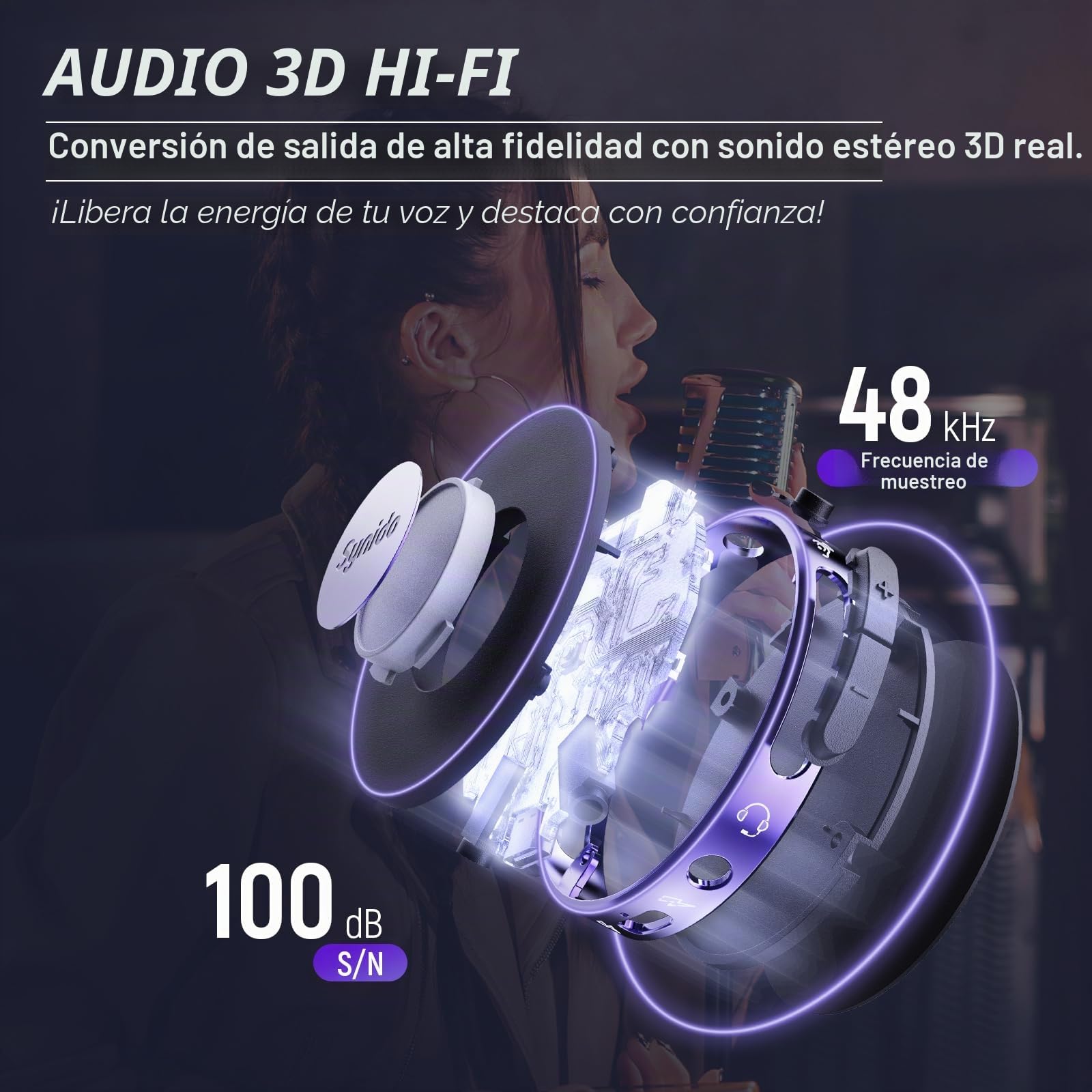 Synido Interfaz de audio portátil para guitarra con USB-C 24 bits, mini interfaz 48 kHz para grabar y transmitir música con entrada de instrumento y monitoreo de auriculares