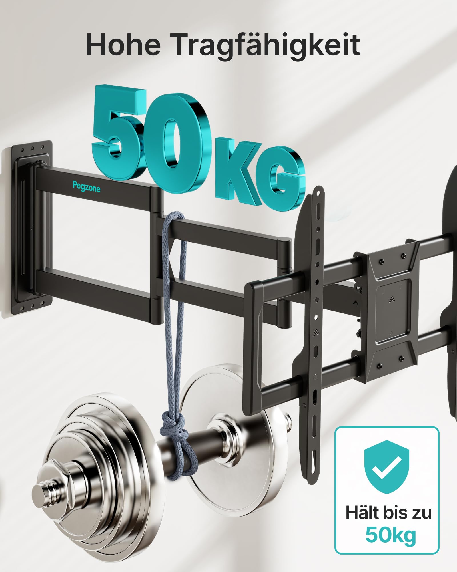 PEGZONE TV Wandhalterung Langarm 85-975mm 37-86" bis 50kg, VESA max.600x400 | Wandhalterung Fernseher für LCD, LED & OLED, schwenk- und neigbarer extra langer Arm, inkl. praktischer Kabelbinder
