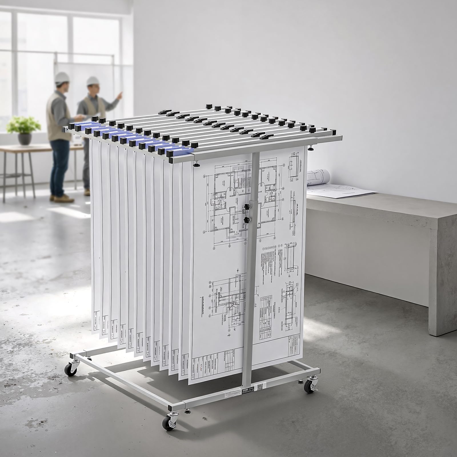 VEVOR Soporte de Almacenamiento para Planos, Estante Colgante para Blueprints, sin Abrazaderas, Móvil con Ruedas, Organizador para Mapas Carteles Archivos, para Ingeniería Construcción Oficina Hogar