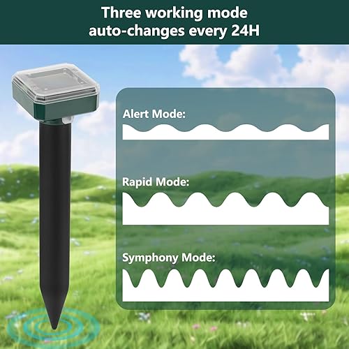 Miniatura 3 de Repelente de topos alimentado por energía solar, paquete de 8 unidades, impermeable, disuasorio ultrasónico, repelente de ratones para exteriores,
