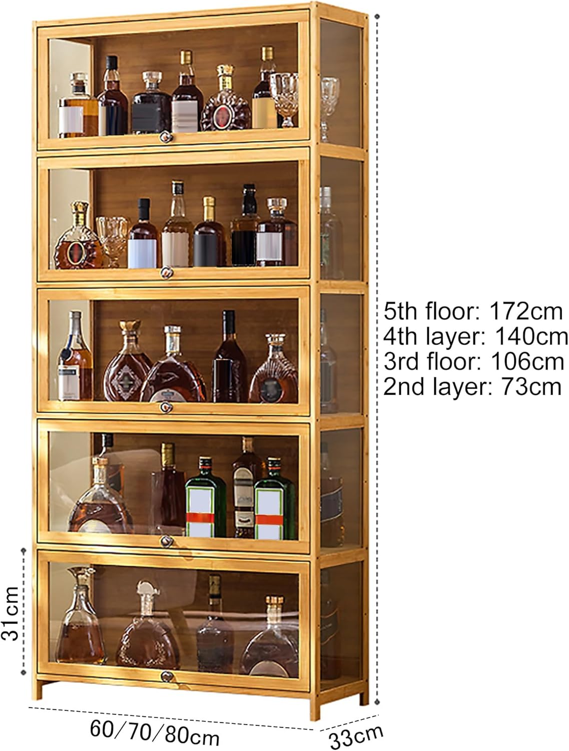Whiskey Cabinets for Home, Liquor Cabinets, Wine bar Cabinet with Storage, Bar Storage Cabinet for Wine Bottle, Liquor, Farmhouse Kitchen Dining Room Furniture(3rd Floor,L60cm)