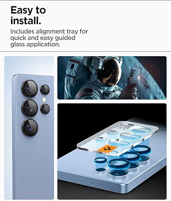 Spigen Camera Lens Protector for Galaxy S25 Ultra - Black [2 Pack] | GlasTR EZ Fit Optik Pro, 9H+ Tempered glass, Scratch resistant, Original photo quality, Auto-align tray, Case-friendly