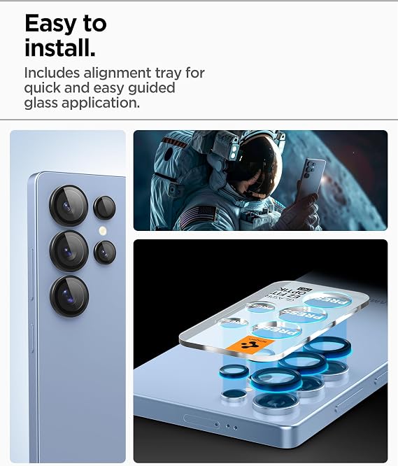 Spigen Camera Lens Protector for Galaxy S25 Ultra - Black [2 Pack] | GlasTR EZ Fit Optik Pro, 9H+ Tempered glass, Scratch resistant, Original photo quality, Auto-align tray, Case-friendly