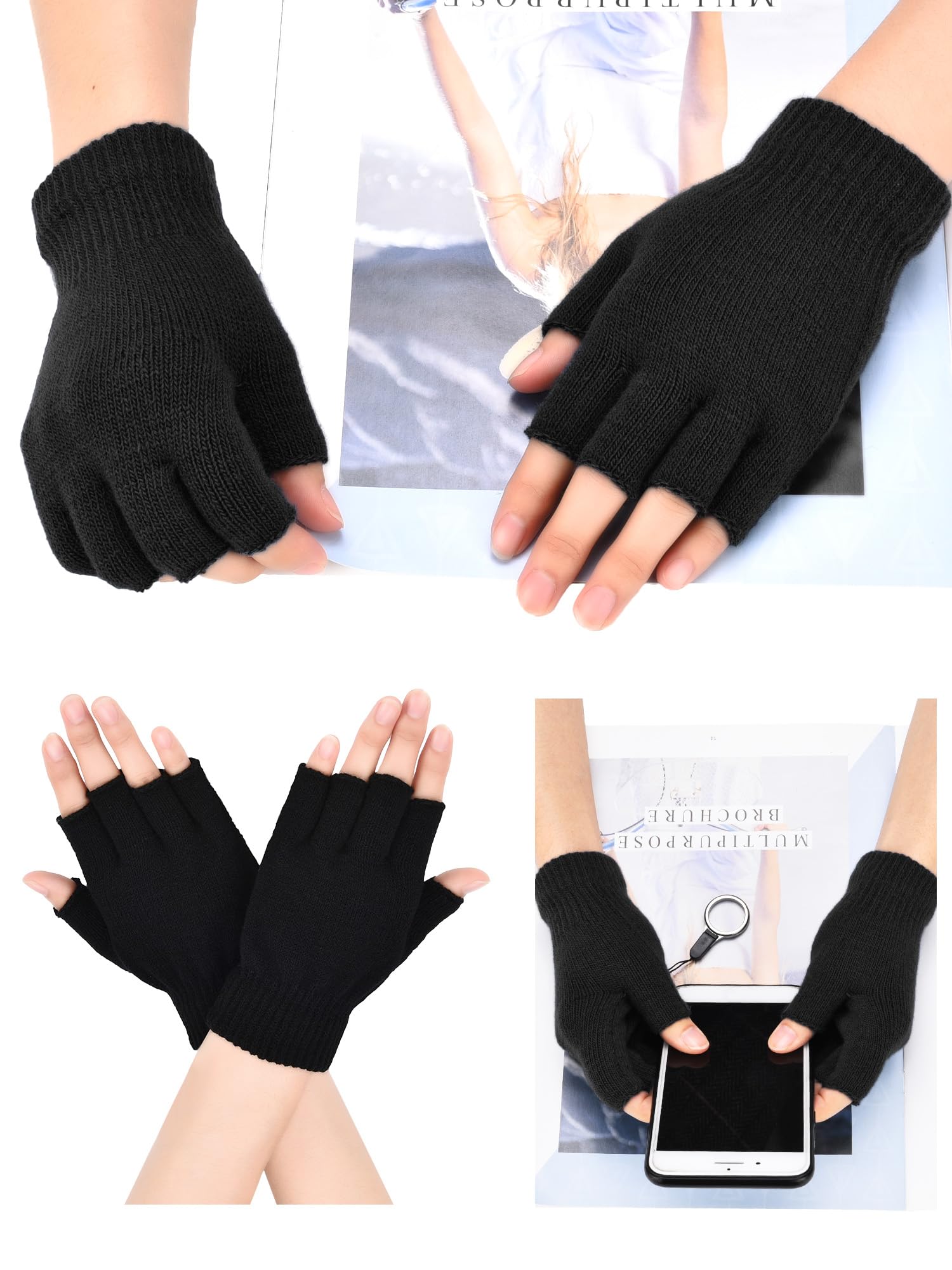 Bememo 4 pares de guantes sin dedos, de punto, para niños y niñas