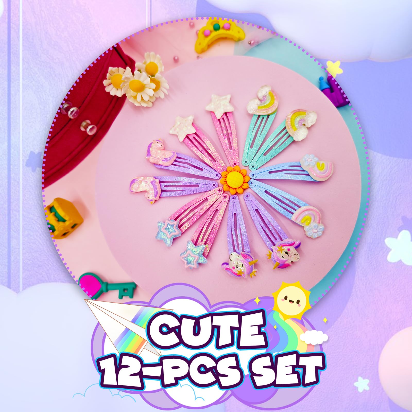 PinkSheep Hair Clips Barrettes for Girls Kids 6 works/12 Pcs Hair Pins - Image 2
