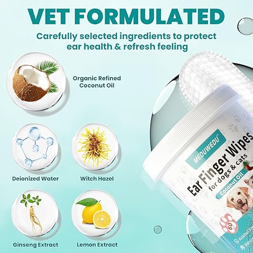 Miniatura 3 de MEDUWEDU Toallitas limpiadoras de oídos, 60 unidades, limpiador de oídos para perros, kit de cuidado para perros y gatos, almohadillas de limpieza
