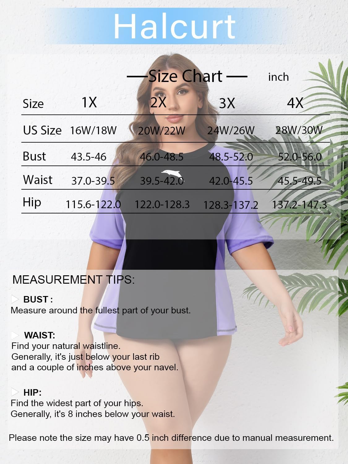 Halcurt Women's Plus Size Short Sleeve Rash Guard Swim Shirt with Built in Bra UPF50+ Lightweigt Swimsuit Top - Image 6