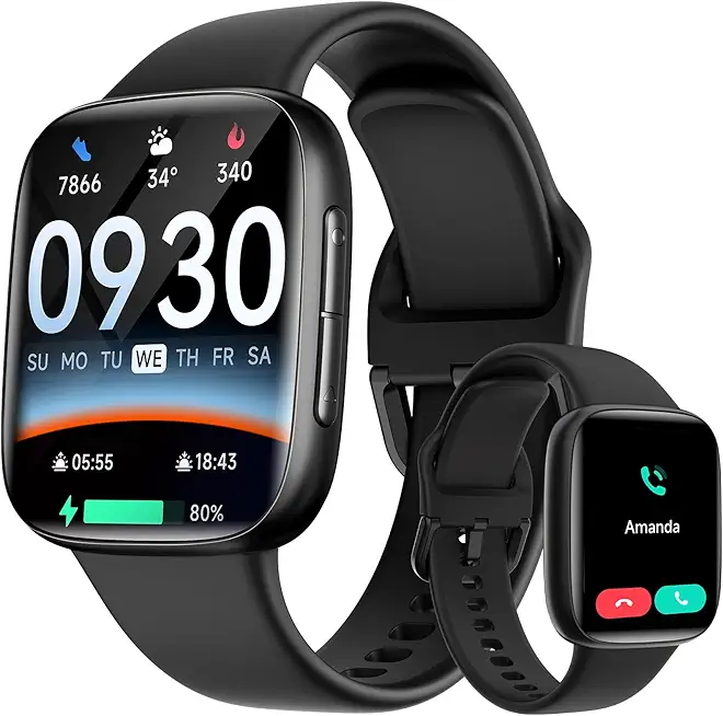 Smartwatch Herren Damen, 1,85"-AMOLED-Bildschirm Smart watch mit Telefonfunktion, 100+ Sportmodi, Fitness Tracker, Pulsmesser, Schlafmonitor, Schrittzähler, 3ATM wasserdicht Sportuhr für Android & iOS