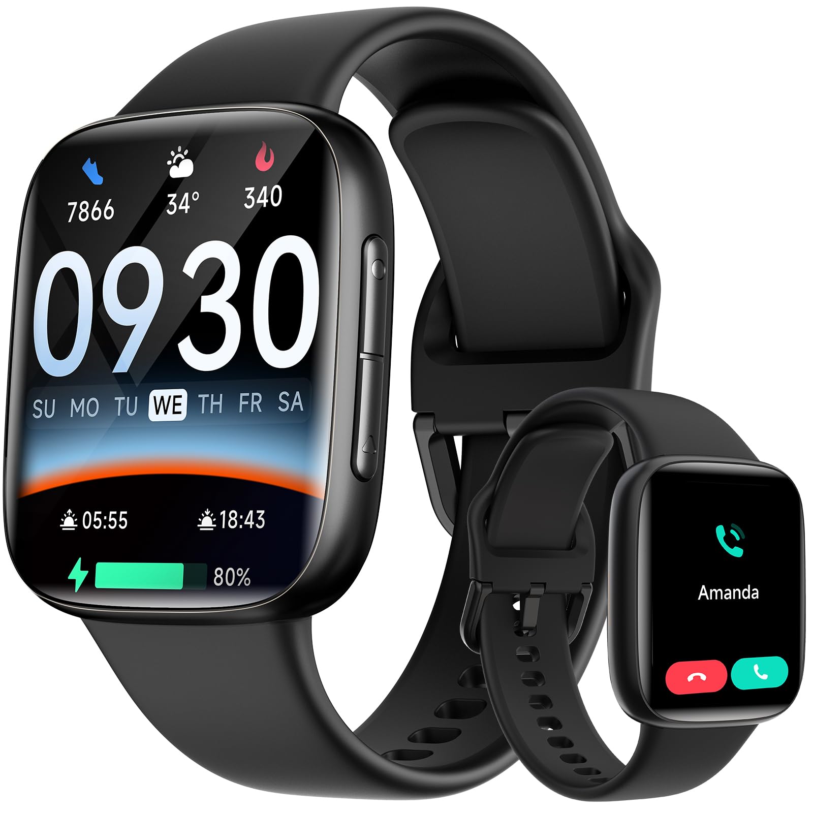 Smartwatch Damen, AMOLED 1,85" Smart Watch für iPhone/Samsung/Android(Telefonfunktion), Fitness Tracker mit integriertem Alexa, 110 Sportmodi, IP68 Wasserdicht, Pulsmesser Schlafmonitor, Schrittzähler
