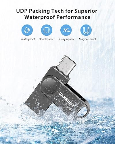 Miniatura 6 de Vansuny Unidad flash USB C dual de 128 GB USB 3.0 2 en 1 tipo C + USB A unidad de pulgar UDP-Tech impermeable metal Pen Drive portátil OTG Flash