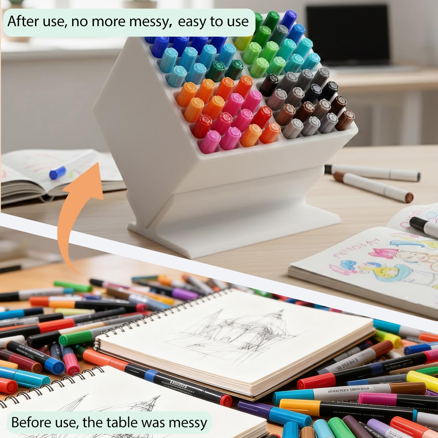 Marker Storage Organizer, 48 Slots 12mm Marker Storage, Vertical/45° Angle