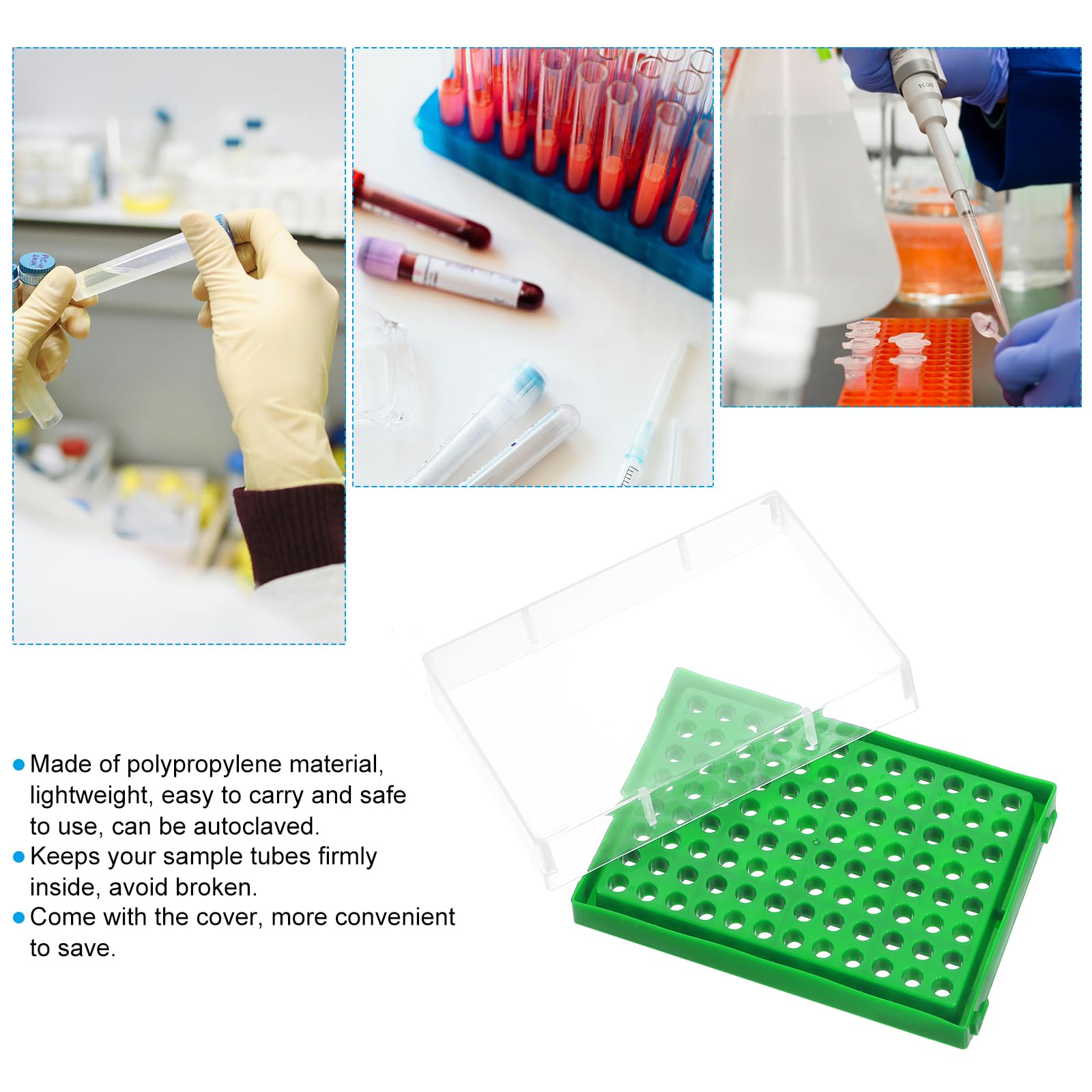 PATIKIL Portoir À Tubes PCR 96 Puits Pour 0.2ml Tubes À Bandelettes Tests, 5pcs Plateau Étanche De Remplissage Portoir À Tubes Centrifugeuses, Vert