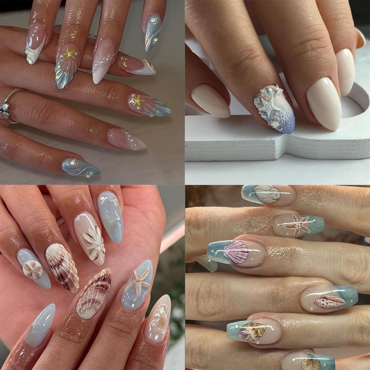 2 Sheets Summer Nail Art Stickers 5D Embossed Beach Shell Starfish Cute Dolphin Mermaid Pearl Jellyfish Designs Self Adhesive Nails Supplies Blue Summer Sea Theme Manicure Decorations for Women - Image 7
