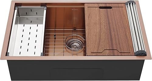 Miniatura 6 de Tourner - Fregadero de cocina (12.6 x 7.5in, acero inoxidable, para lavabo individual, bajo encimera), color oro rosa