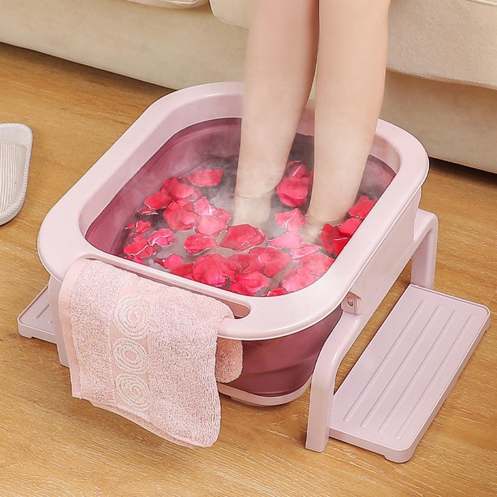 Cubo de remojo de pies, contenedor de agua plegable para el hogar, spa, baño de pies, bañera de remojo con rodillo de masaje, suministros para el cuidado del hogar, cómodo cazador de luz familiar