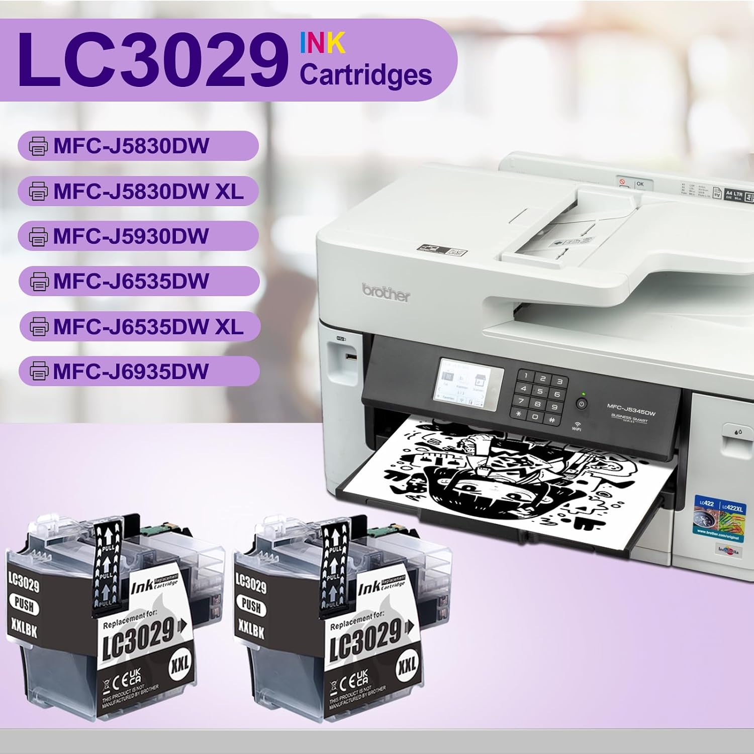 2-Pack LC3029 Black Ink Cartridges for Brother LC3029BK XXL image 2