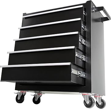 Tool Chest with 5 Drawers Standing Tool Chest with Drawers 7 Organizer Tray Divider Set & Wheels, Rolling Tool Box Organizer for Garage, Workshop, Home Craft