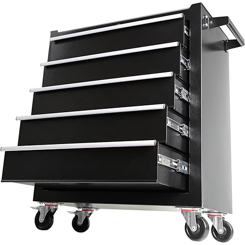 24 Inch Deep Rolling Tool Chest with Wheels,5-Drawer Tool Cabinet on Wheels with Keyed Locking,Multifunctional Tool Cart on Wheels,Tool Storage Organizer Cabinets for Garage,Warehouse, Repair Shop