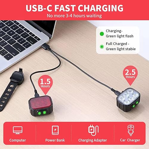 Miniatura 2 de Luz de bicicleta recargable Luces de bicicleta Super brillante Faro y luz trasera LED Luces de bicicleta de montaña Linterna delantera y trasera