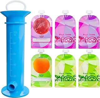 Newmemo Baby Food Pouch Maker 7PCS Double Zipper Reusable Food Pouches Filler Set Refillable Fruit Puree Pouch Filling Station Portable Juice Puree Squeezer Storage Bags for Toddlers Baby