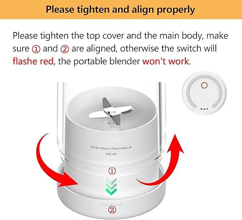 Miniatura 3 de Licuadora portátil personal, 11.8 fl oz recargable por USB con hoja de acero inoxidable, sin BPA y fácil de limpiar, taza de viaje compacta para