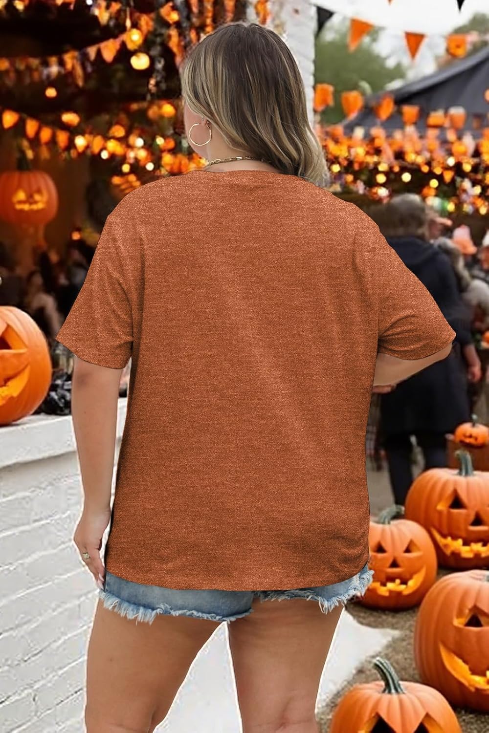 Plus Size Halloween Shirts for Women Cute Ghost Shirt Fall Graphic Tees Spooky Season Top Pumpkin Short Sleeve Tops - Image 5