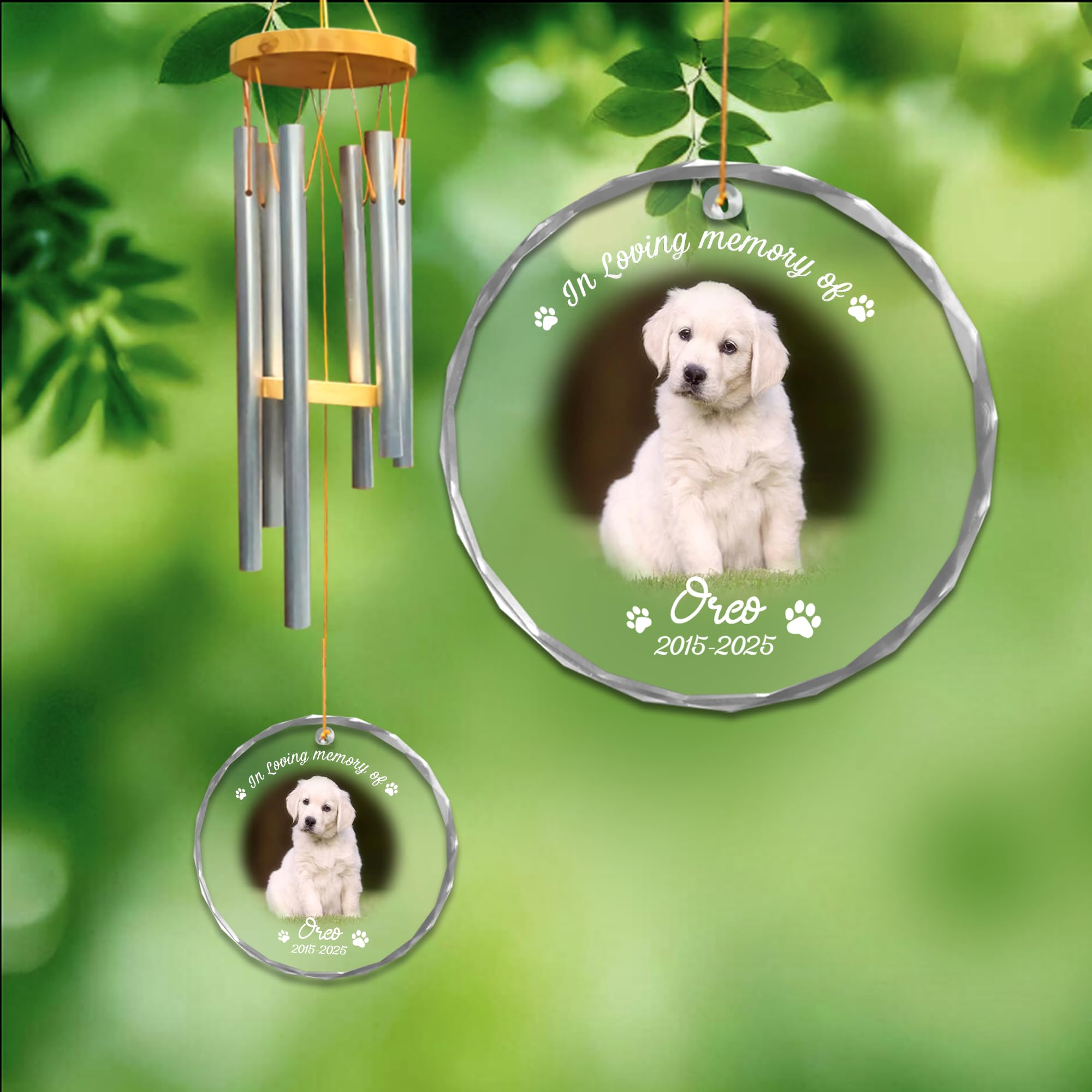 Personalized Dog Memorial Wind Chimes Gift - Pet Loss Remembrance - Sympathy Keepsake - for Dog Lovers - from Friends - Crystal Ornament with Photo - in Loving Memory Design Stylep20c