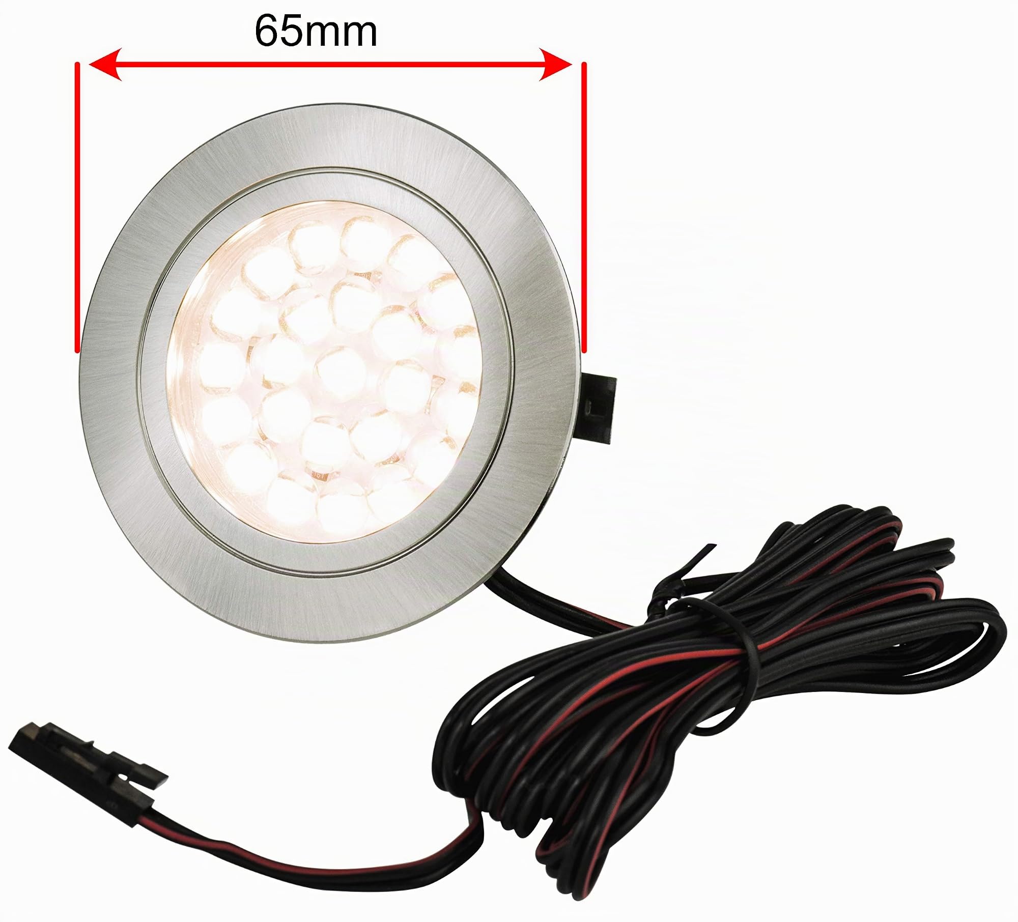 Beleuchtungstechnik Jung Hausmarke Tim Möbel Einbaustrahler 3er Set Edelstahl gebürstet mit LED Leuchtmittel 12V 3W Warmweiß 3200K / 200 lm für Schränke, Vitrinen, Möbel, Decken uvm