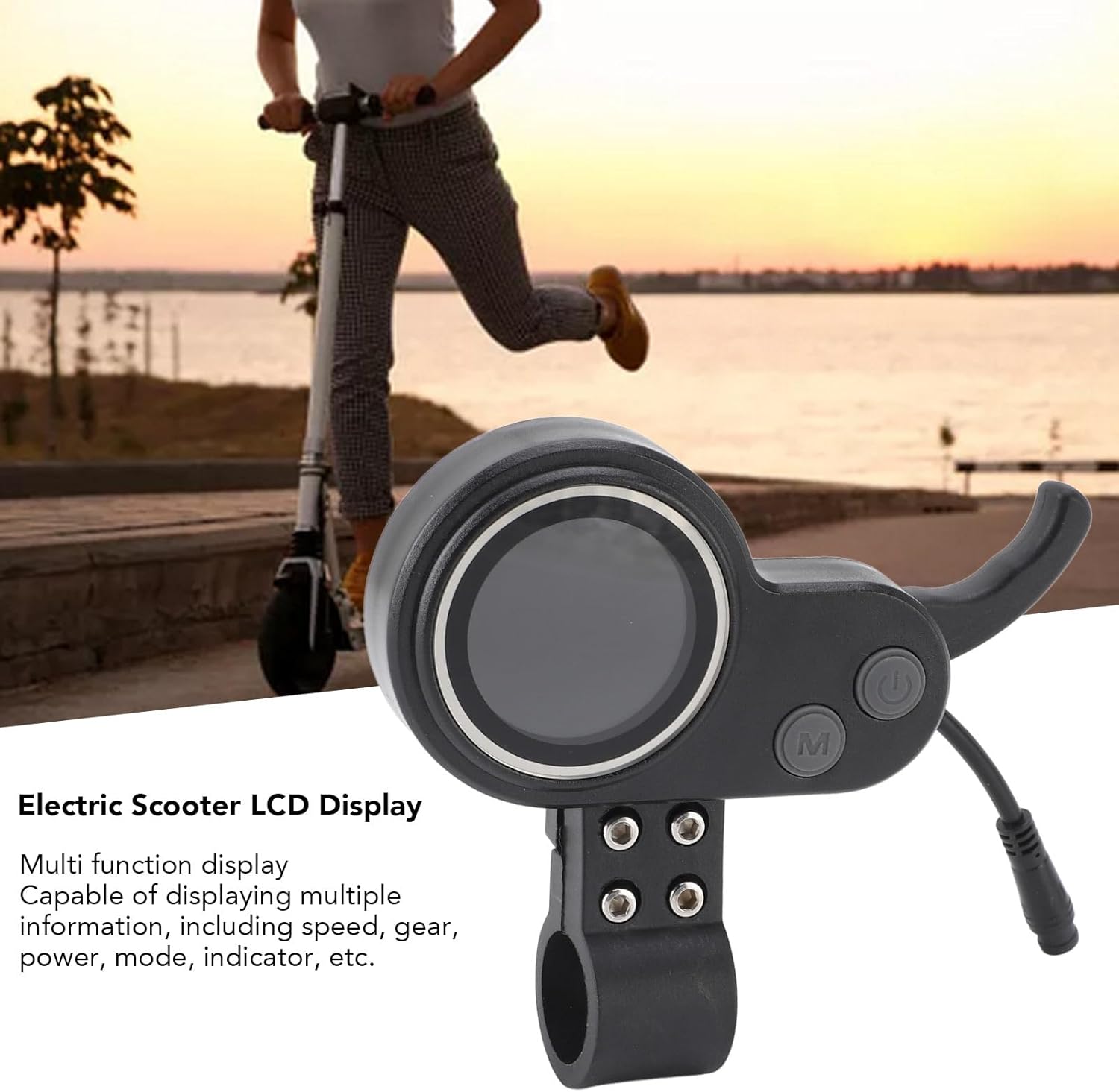 Color Screen Electric Scooter LCD Display 6 Pin Connector, 36-60V Voltage Adjustable with Speed Gear Power Indicator, for 10inch Scooter No.2 Protocol