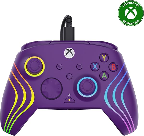 Turtle Beach Afterglow Wave Controller Violet Manette de jeu RGB filaire - Licence pour Xbox Series XS, Xbox One et Windows - Boutons programmables, gachettes à effet Hall, commandes audio - 1