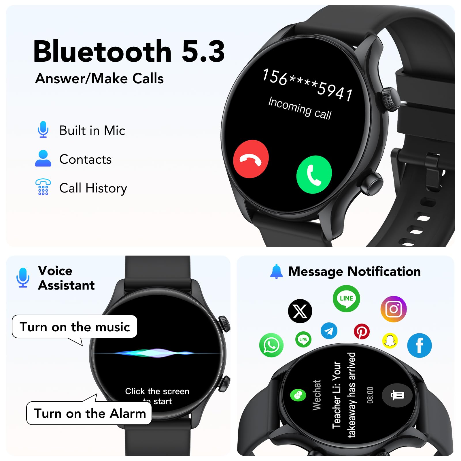 Smartwatch Uomo Donna, 1.39" Orologio Smartwatch con Effettua/Risposta Chiamate, Fitness Tracker con 120+ Sportive, Contapassi/SpO2/Cardiofrequenzimetro, IP68 Smart Watch per Android iOS Nero Lucido