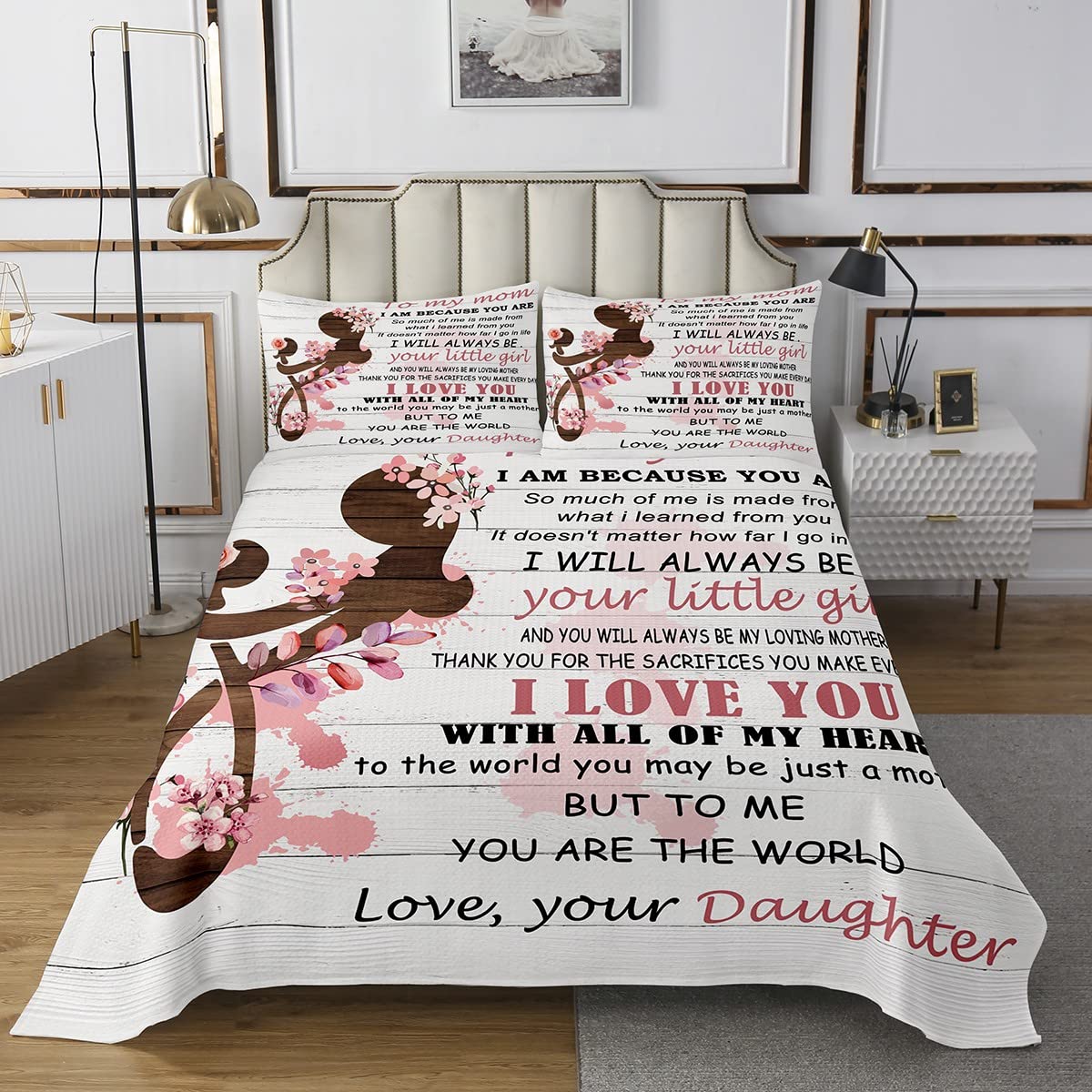 Juego de colcha para el día de la madre, regalos de hija, colcha acolchada para mujer, ultra suave, para mamá, con estampado floral, decoración de habitación, tamaño doble