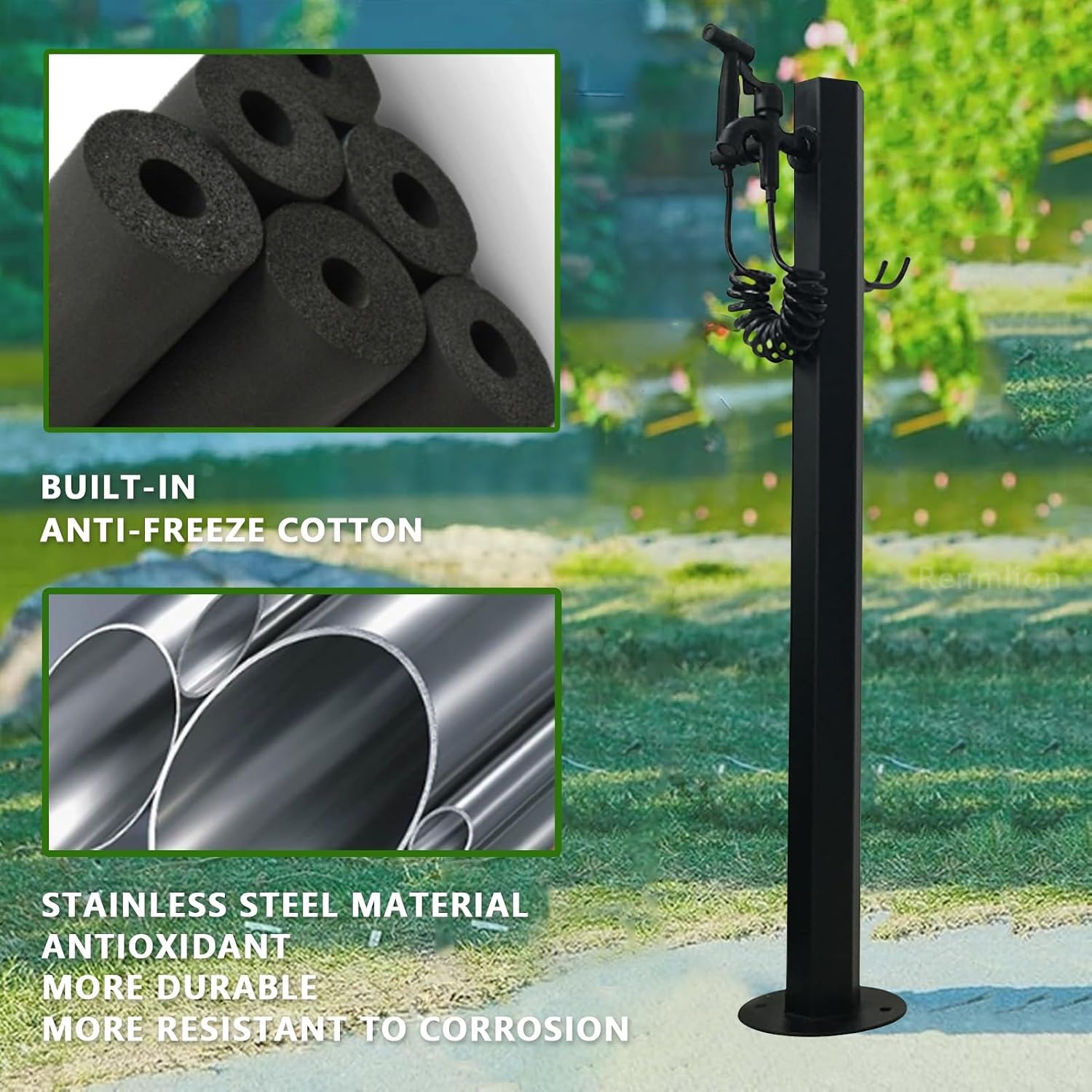 Outdoor Faucet Vertical Garden Water Column，Stainless Steel Floor Mounted Water Tap Freestanding Hose Stand Courtyard Water Faucet Pillar for Irrigation and Watering