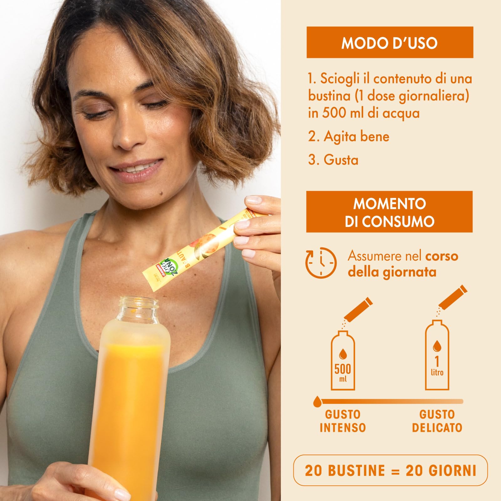 Enervit EnerZona Care Beauty, Integratore Alimentare con Collagene Idrolizzato VERISOL, Formazione di Collagene, 20 Bustine, Zero Zuccheri e Zero Calorie, Gusto Mango e Arancia, Senza Glutine