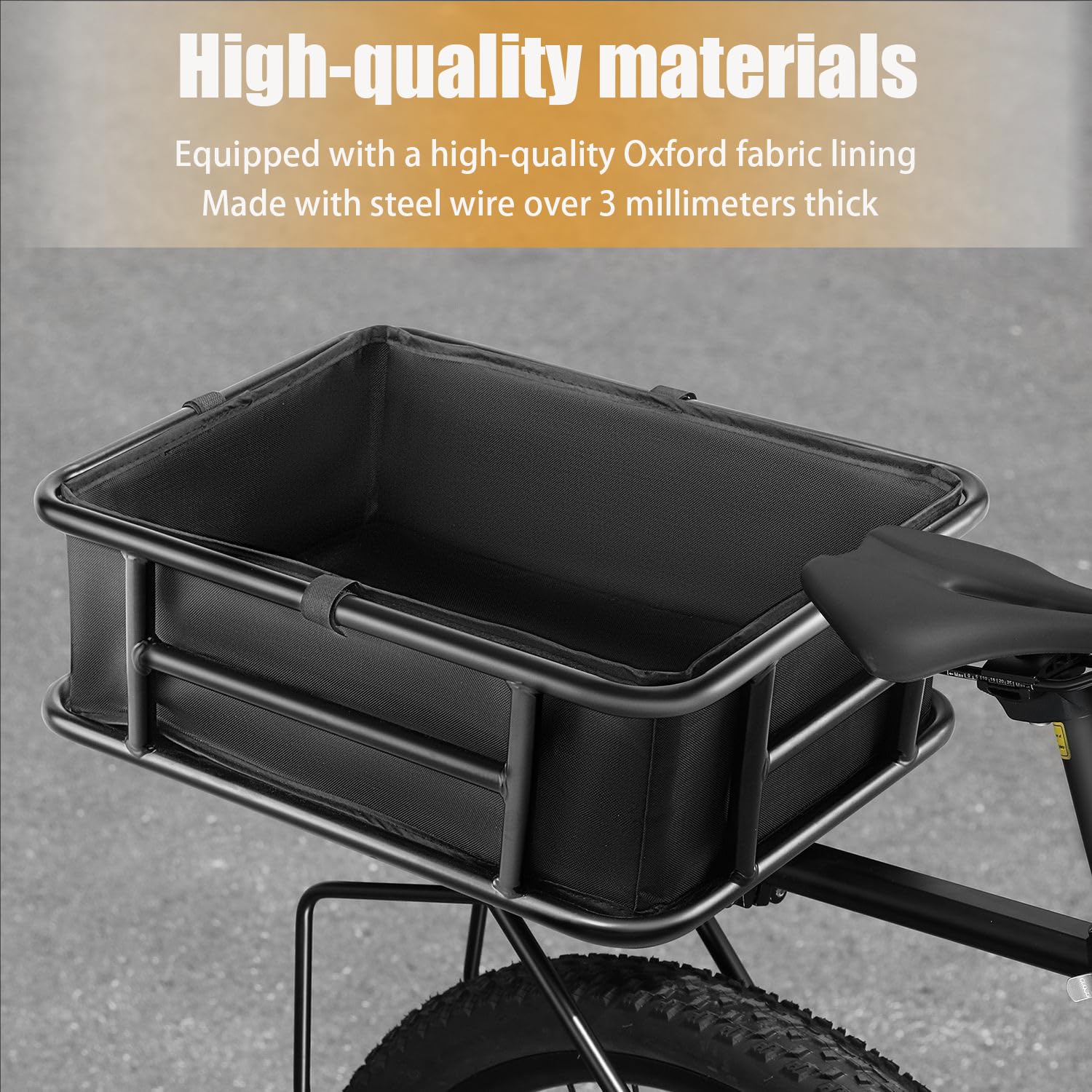 Cesta Bicicleta Trasera，Gran Capacidad 43×33×15,5 Cm, con Una Carga Máxima De 50 Kg, Adecuado para La Mayoría De Bicicletas y Bicicletas Eléctricas, Fácil De Instalar, Incluye Accesorios, Color Negro