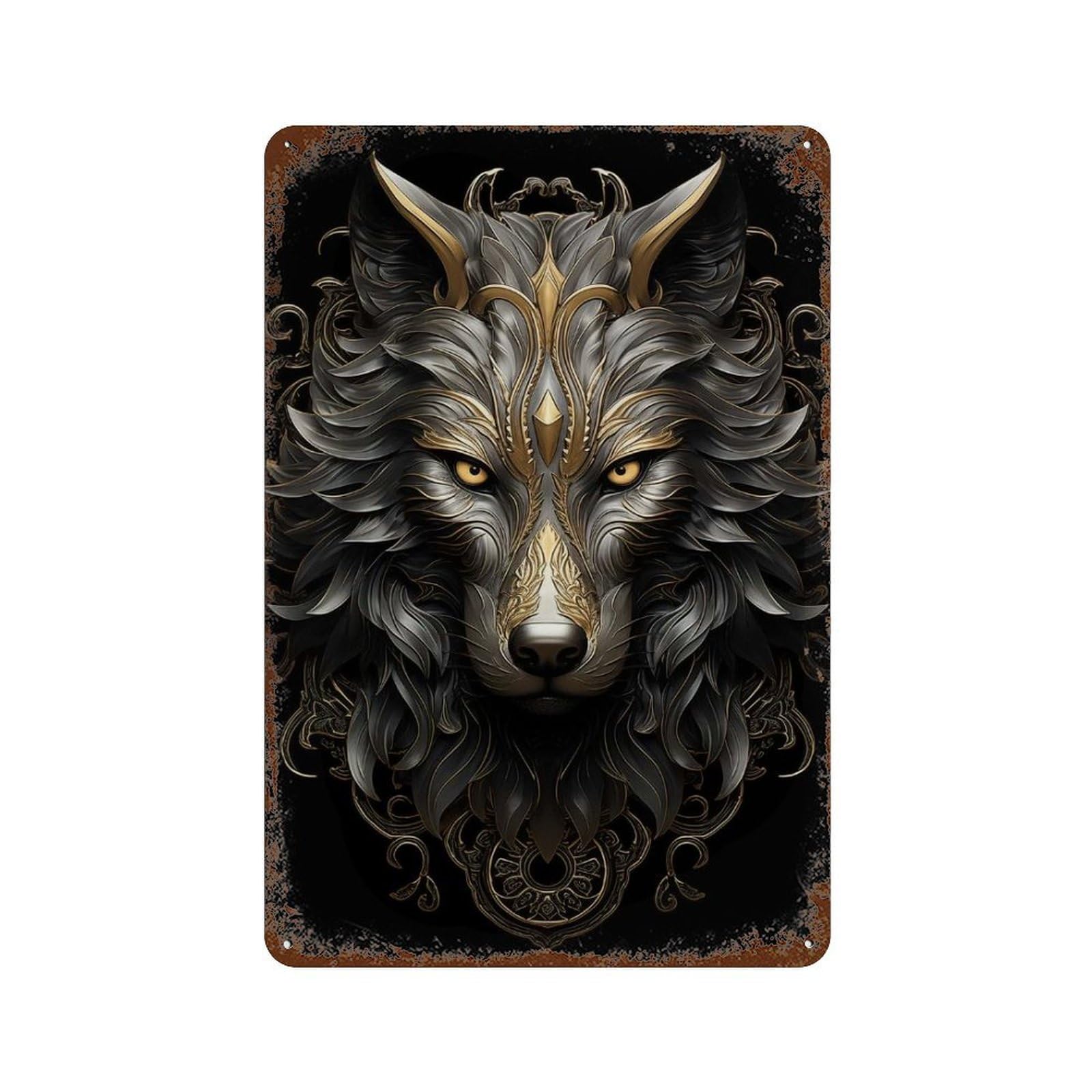 Garage Style Metallic Wolf Weathered Tin Sign 11.8"x7.9", Farmhouse Wall Decor for Bar And Workshop
