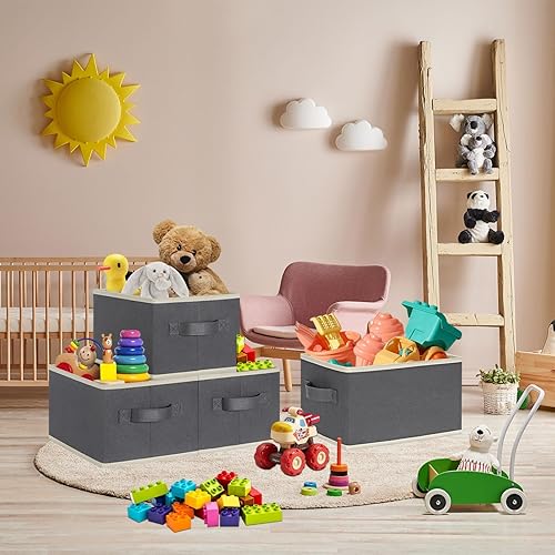 Miniatura 9 de LHZK Cestas de almacenamiento para estantes, cestas de almacenamiento de tela para organizar 15 x 11 x 9.6 pulgadas, contenedores de almacenamiento